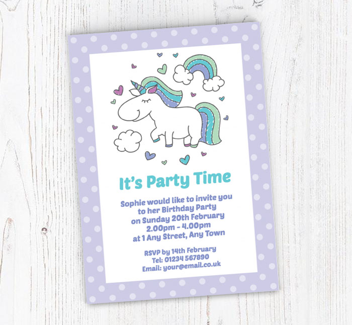 unicorn rainbow party invitations