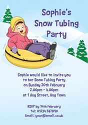 girl riding snow tube invitations