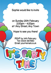 party balloons and cloud invitations