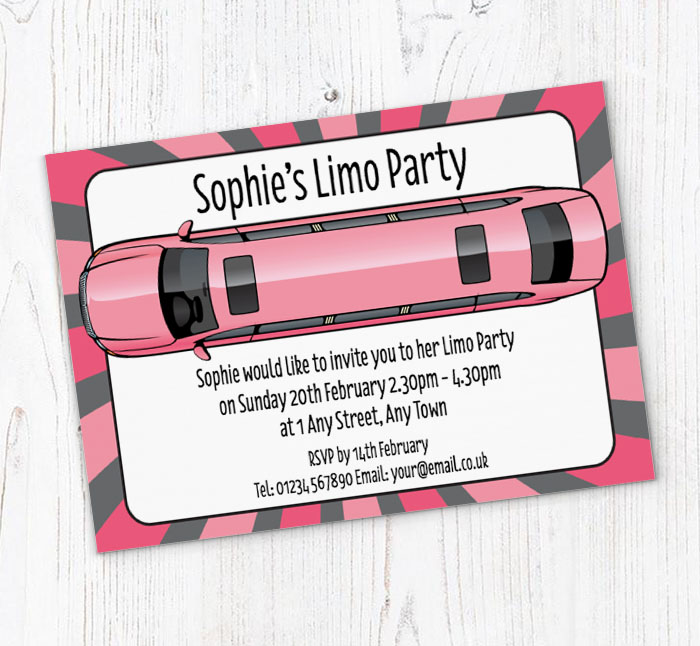 pink limo party invitations