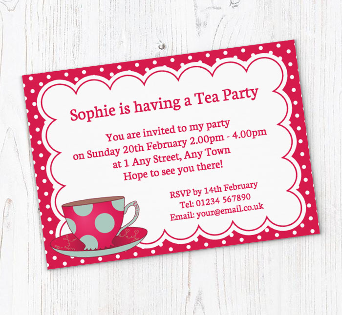 polka dot tea cup invitations