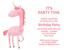 pink unicorn party invitations