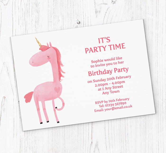 pink unicorn party invitations