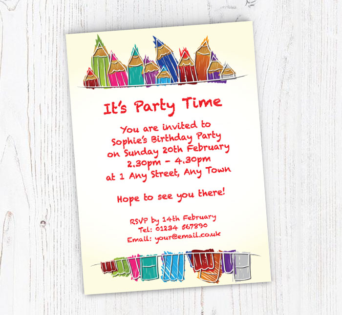 colouring pencils party invitations