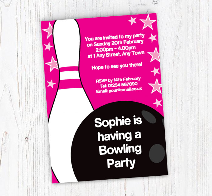 girls bowling party invitations