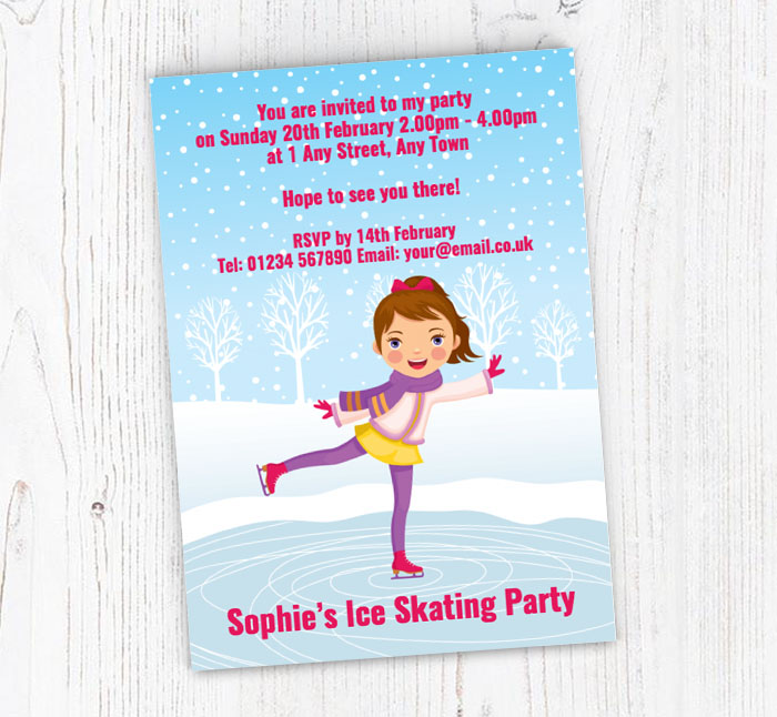 girl ice skating party invitations