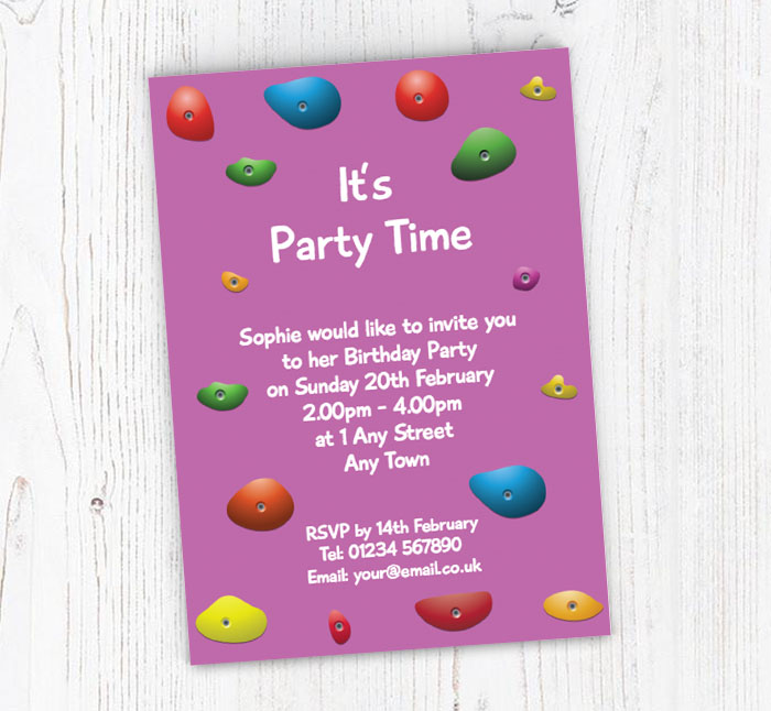 purple climbing wall invitations