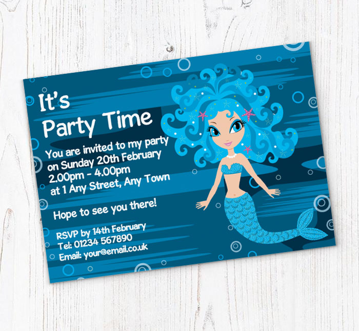 blue mermaid party invitations