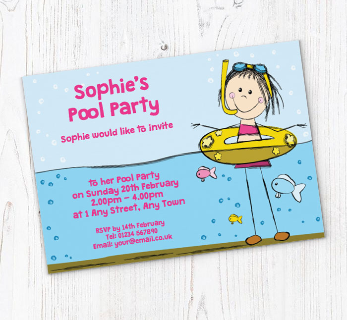 girl swimming with fishes invitations