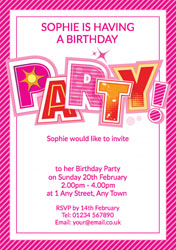 pink party lettering invitations