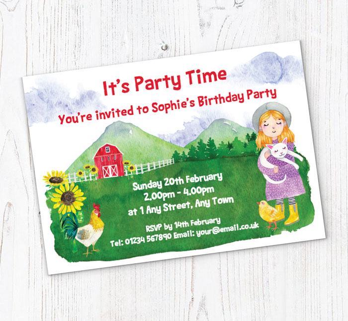 girls farm party invitations