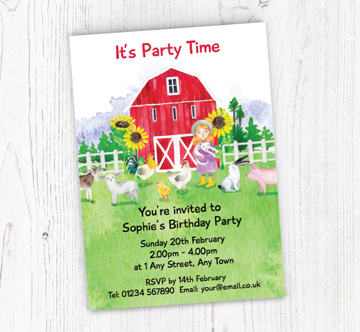 watercolour farm party invitations