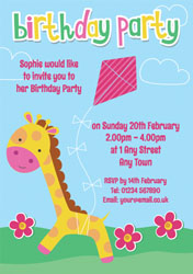 giraffe with kite party invitations
