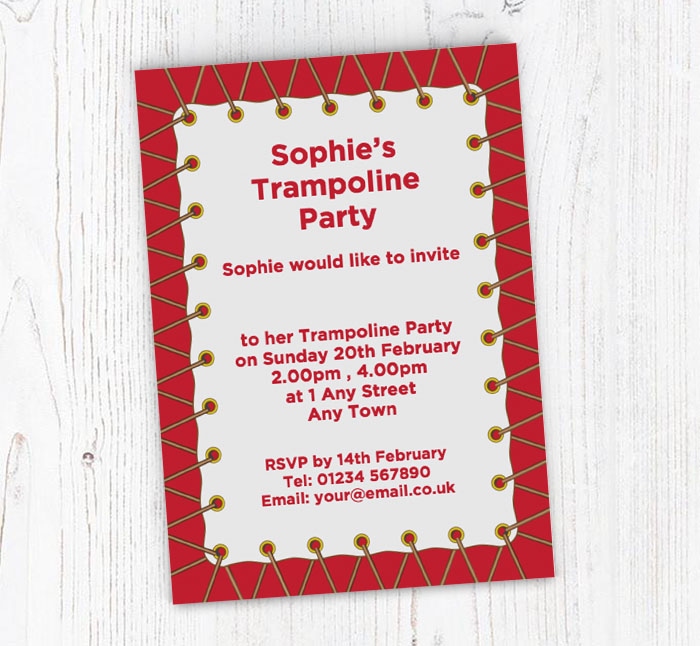 red trampoline party invitations