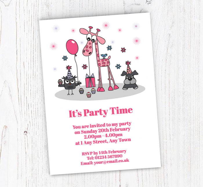 pink giraffe party invitations