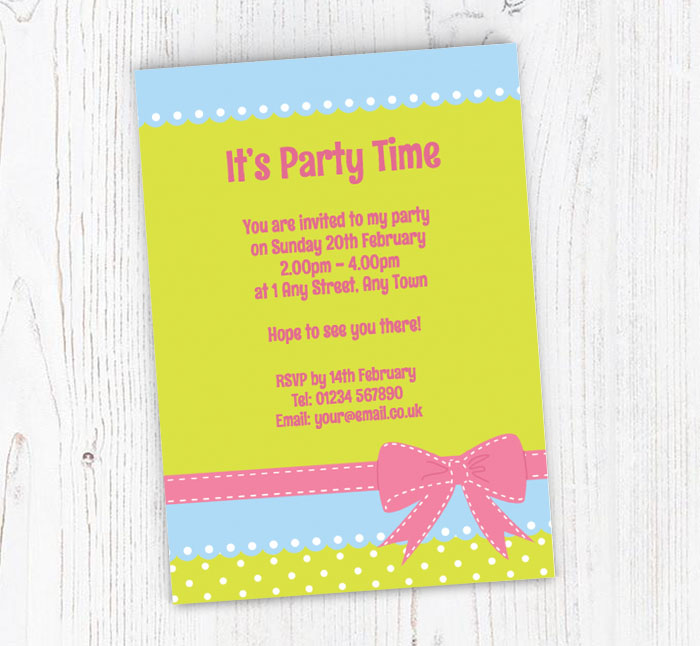 pink bow party invitations