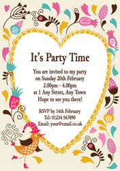 bird and heart party invitations