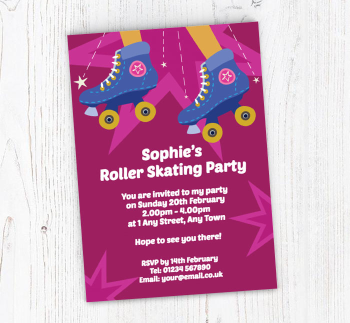 roller skates and stars invitations
