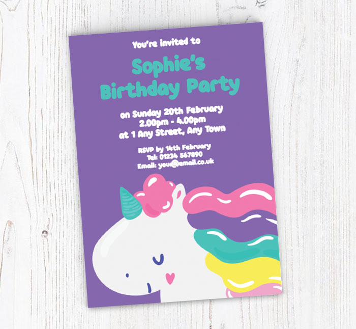 purple unicorn party invitations