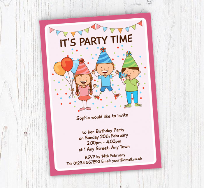 pink kids party invitations