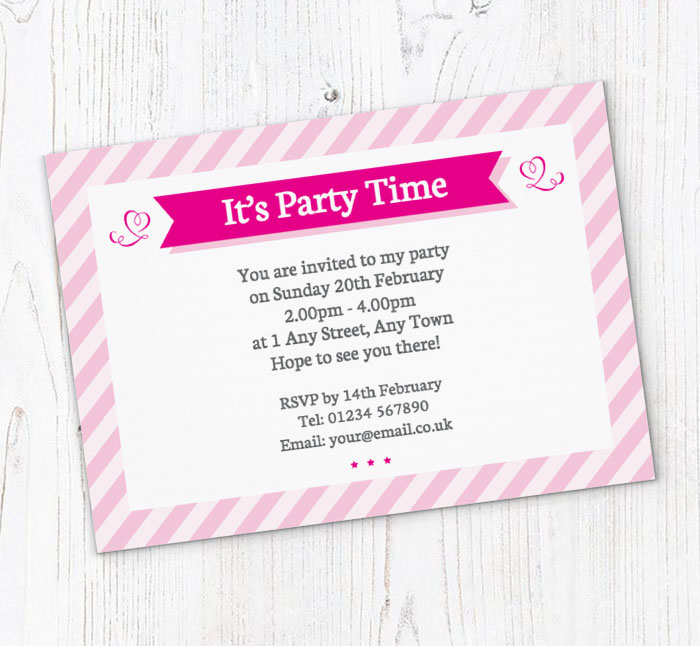 pink stripes party invitations