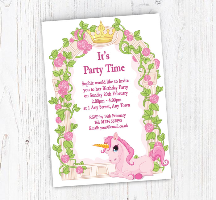 unicorn and roses invitations