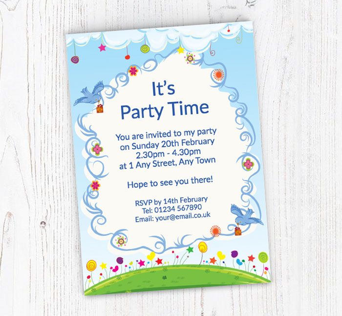 blue birds party invitations