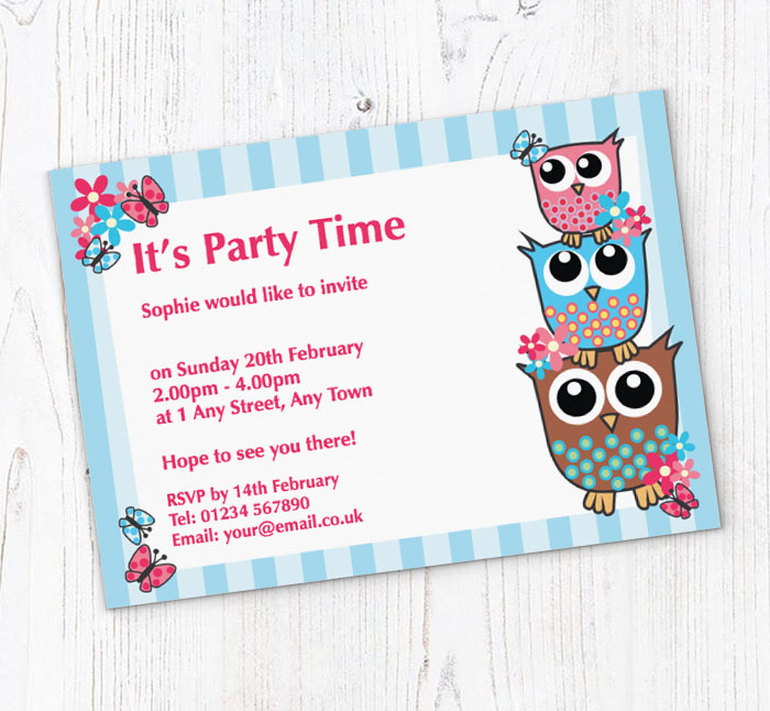 three owls party invitations