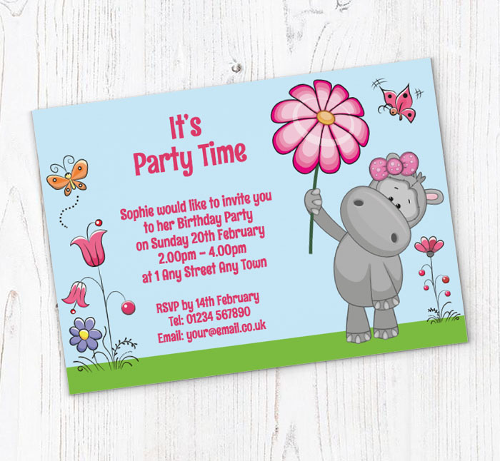 hippo and flower invitations