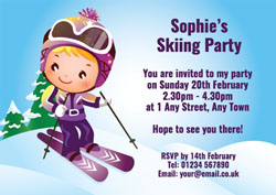 girls skiing party invitations