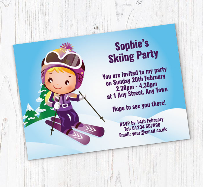 girls skiing party invitations
