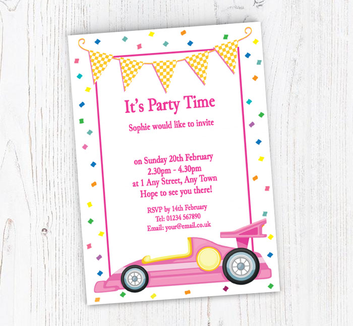 pink racing car invitations