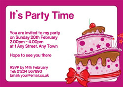 pink cake party invitations