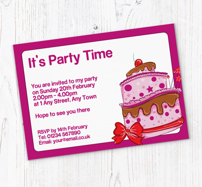 pink cake party invitations