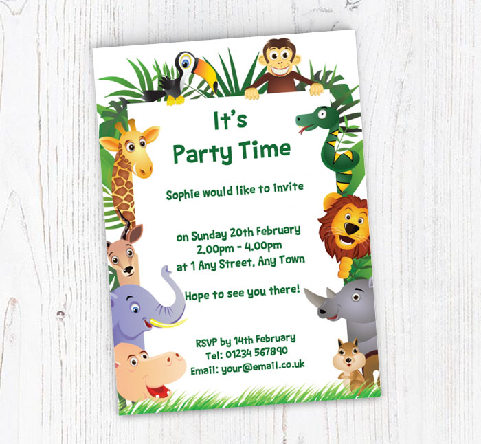 Jungle Animals Party Invitations | Personalise Online Plus Free Envelopes |  Putty Print