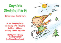 girl sledging party invitations