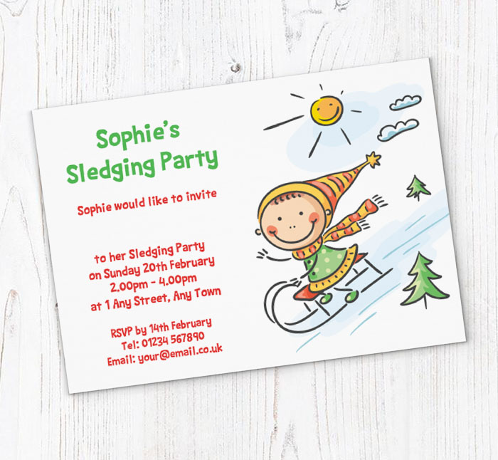 girl sledging party invitations