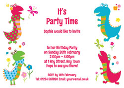 colourful dinosaurs party invitations