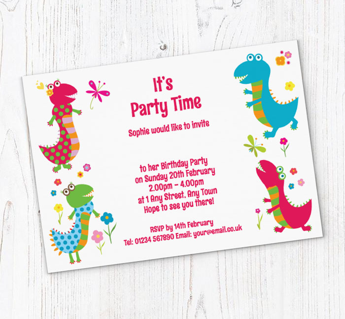 colourful dinosaurs party invitations