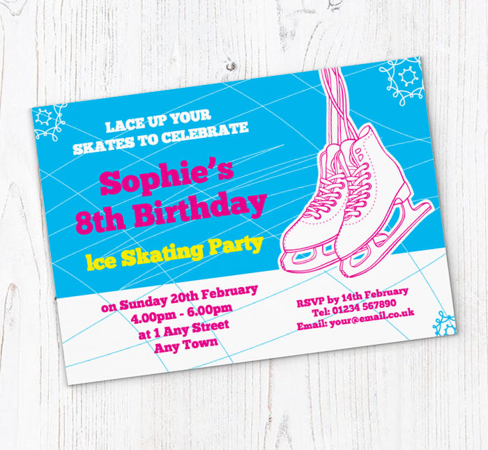 blue ice skating invitations