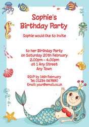 waving mermaid party invitations