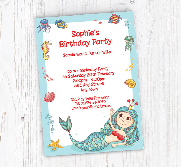 waving mermaid party invitations