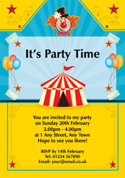 circus and clown party invitations