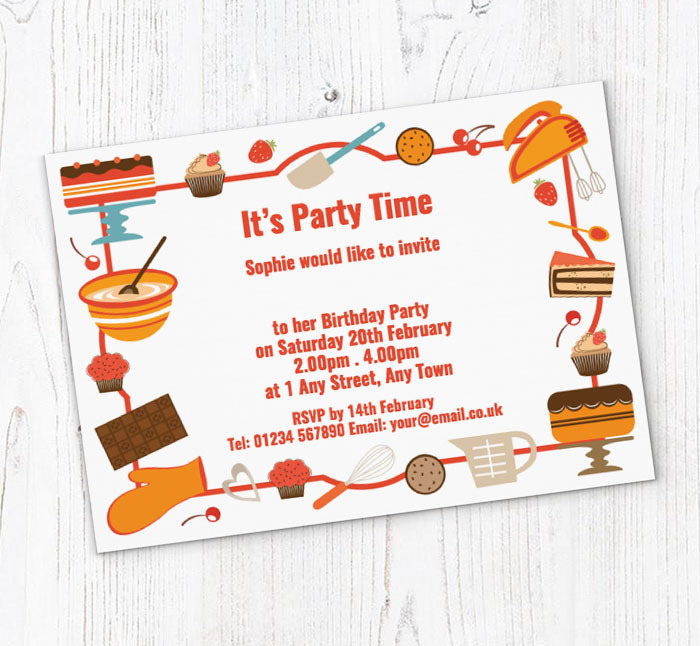 baking utensils party invitations