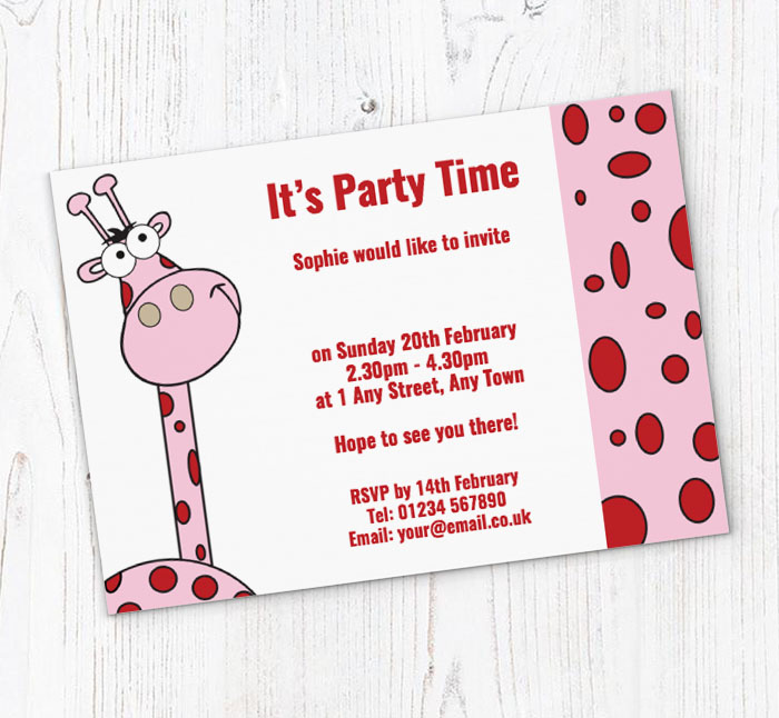 spotty giraffe party invitations