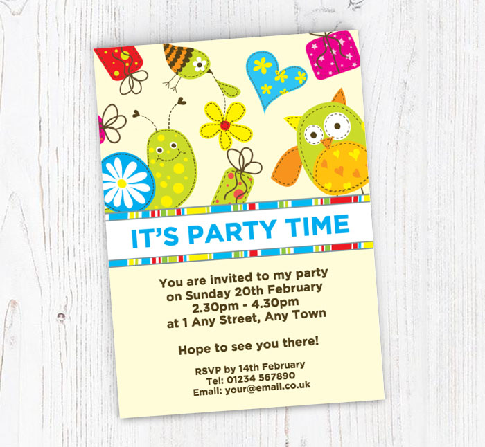 snail and birds party invitations