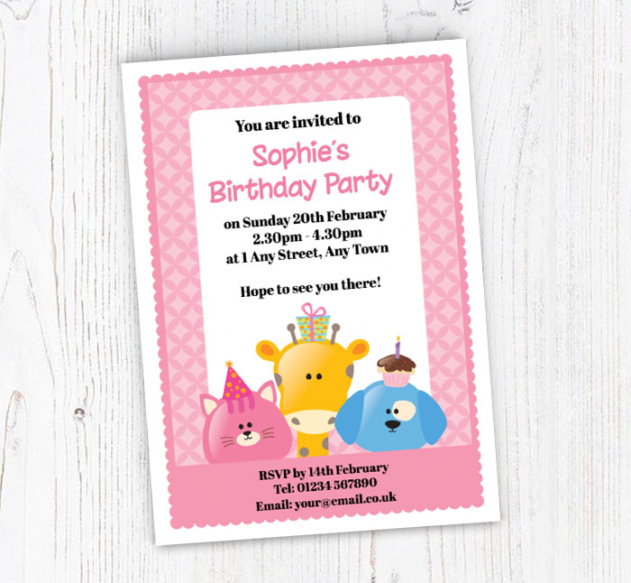 cartoon animals party invitations