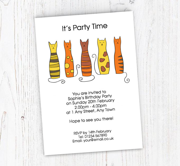 five cats party invitations