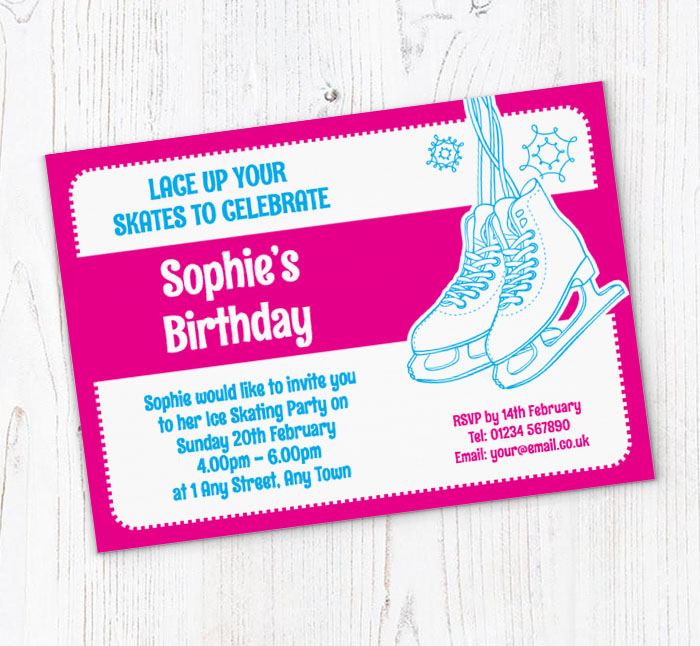 pink ice skating invitations