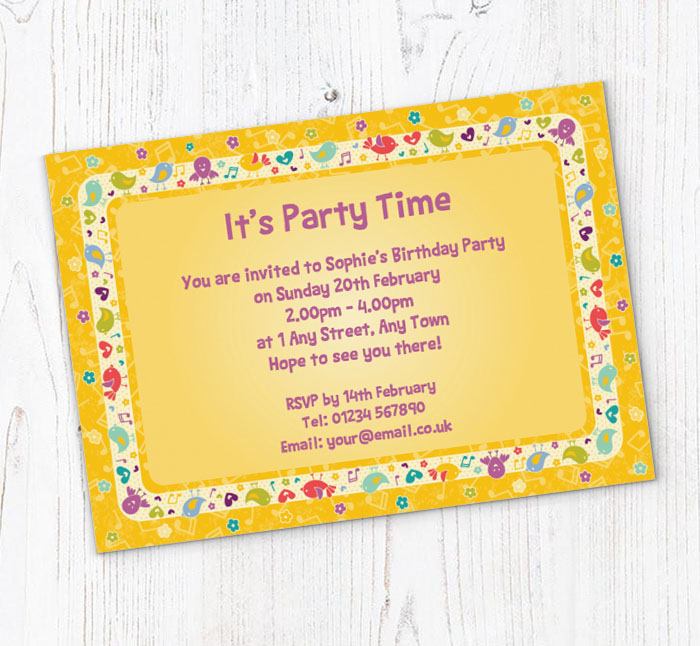 yellow birds border invitations